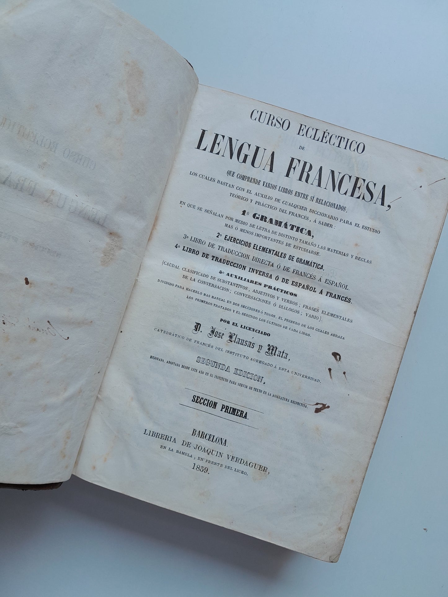 CURSO ECLÉCTICO DE LENGUA FRANCESA - JOSÉ CLAUSÁS Y MATA (LIB. JOAQUÍN VERDAGUER, 1859)