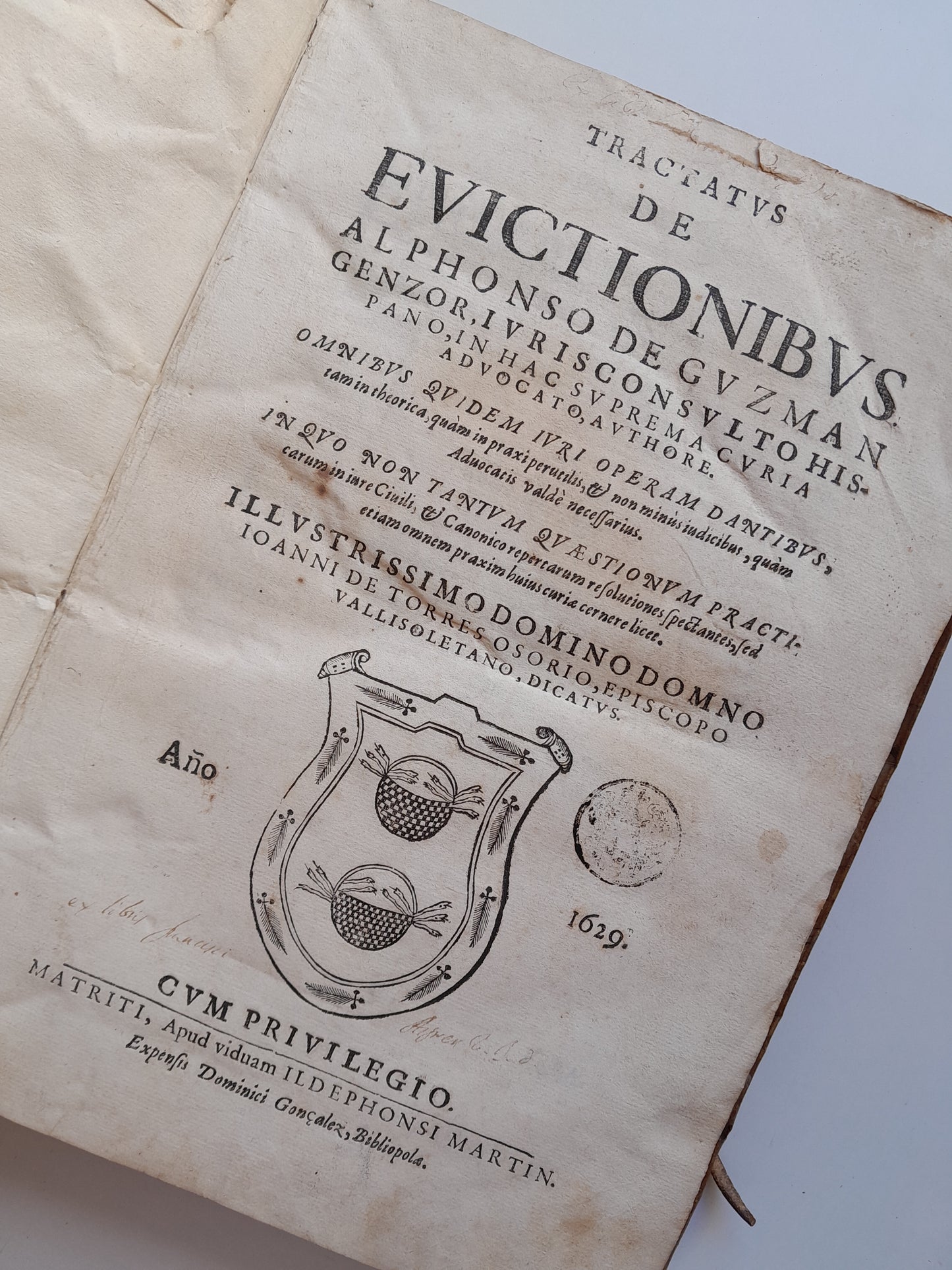 TRACTATUS DE EVICTIONIBUS - ALFONSO DE GUZMÁN (VDA. ILDEFONSO MARTÍN, 1629)