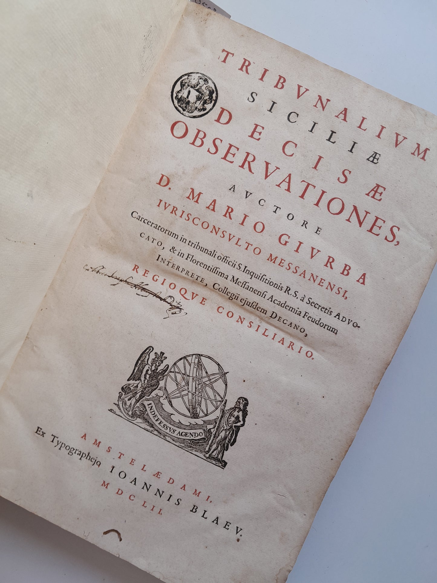 TRIBUNALIUM SICILIAE DECISAE OBSERVATIONES - MARIO GIURBA (IOANNIS BLAEU, 1652)