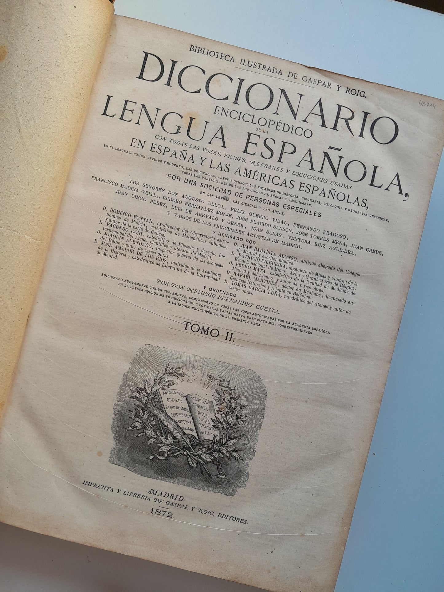 DICCIONARIO ENCICLOPÉDICO DE LA LENGUA ESPAÑOLA (2 TOMOS) - NEMESIO FERNÁNDEZ CUESTA (IMP. GASPAR Y ROIG, 1872)