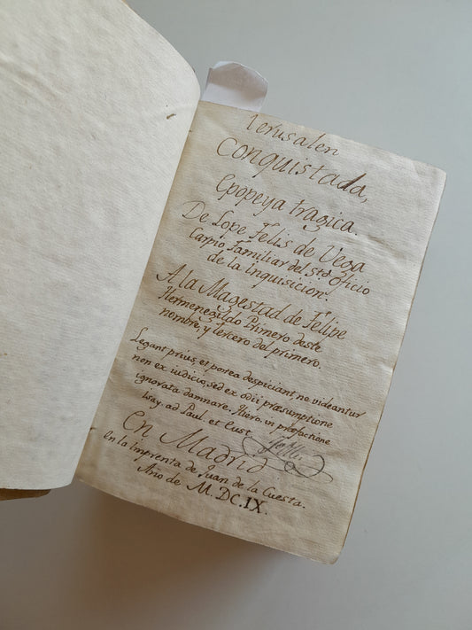 -EDICIÓN PRÍNCIPE - JERUSALÉN CONQUISTADA. EPOPEYA TRÁGICA - FÉLIX LOPE DE VEGA (IMP. JUAN DE LA CUESTA, 1609)