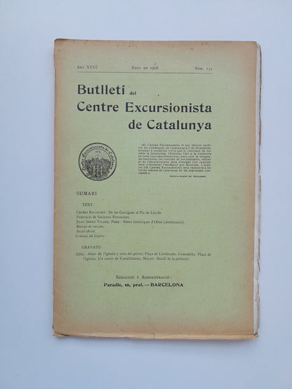 BUTLLETÍ DEL CENTRE EXCURSIONISTA DE CATALUNYA (BARCELONA) - ANY 18, NÚM. 159 (ABRIL 1908)