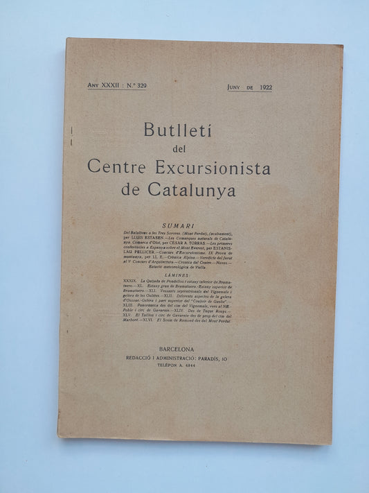 BUTLLETÍ DEL CENTRE EXCURSIONISTA DE CATALUNYA (BARCELONA) - ANY 32, NÚM. 329 (JUNY 1922)