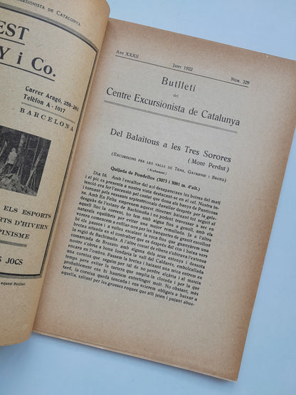 BUTLLETÍ DEL CENTRE EXCURSIONISTA DE CATALUNYA (BARCELONA) - ANY 32, NÚM. 329 (JUNY 1922)
