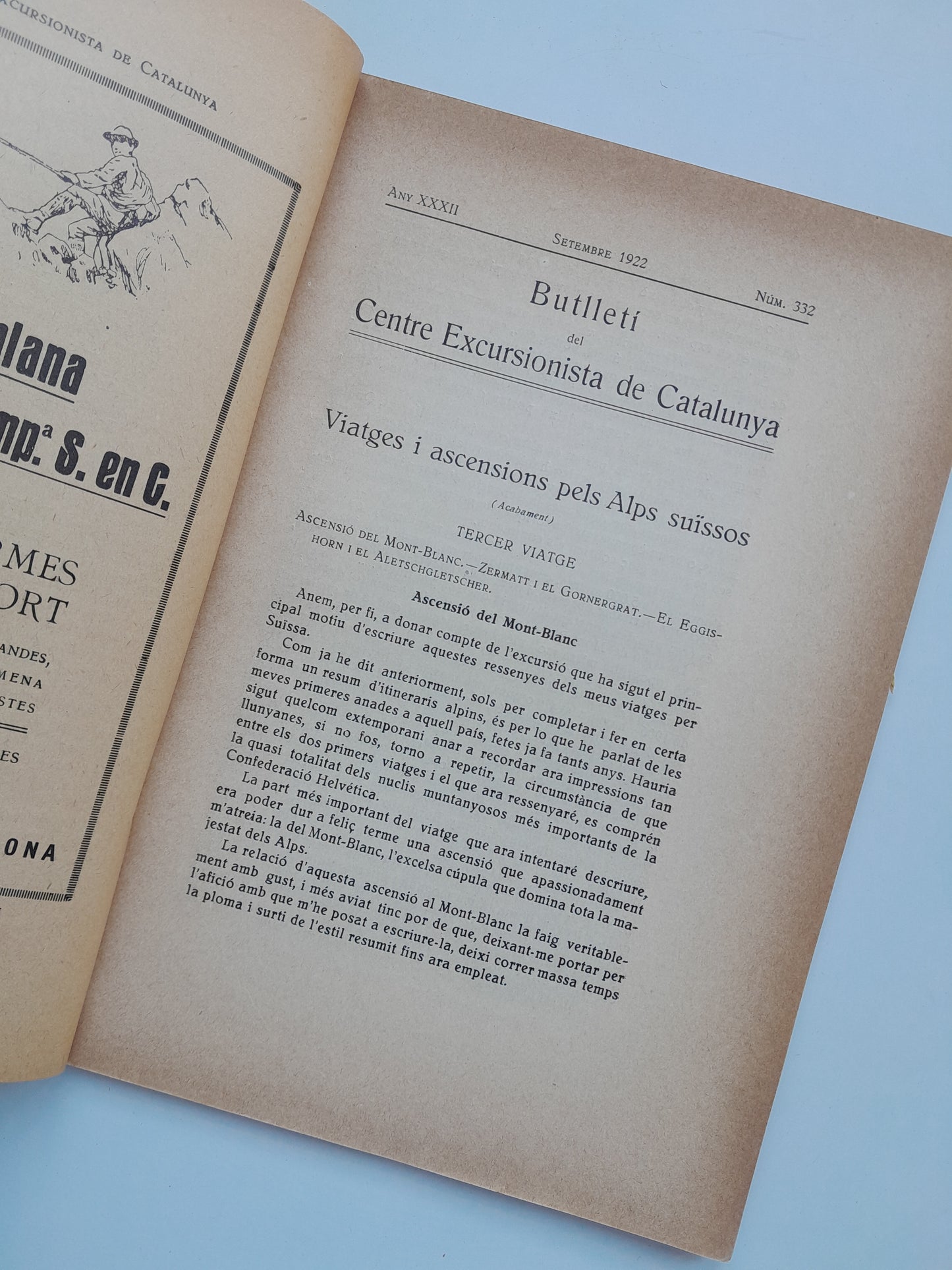 BUTLLETÍ DEL CENTRE EXCURSIONISTA DE CATALUNYA (BARCELONA) - ANY 32, NÚM. 332 (SETEMBRE 1922)