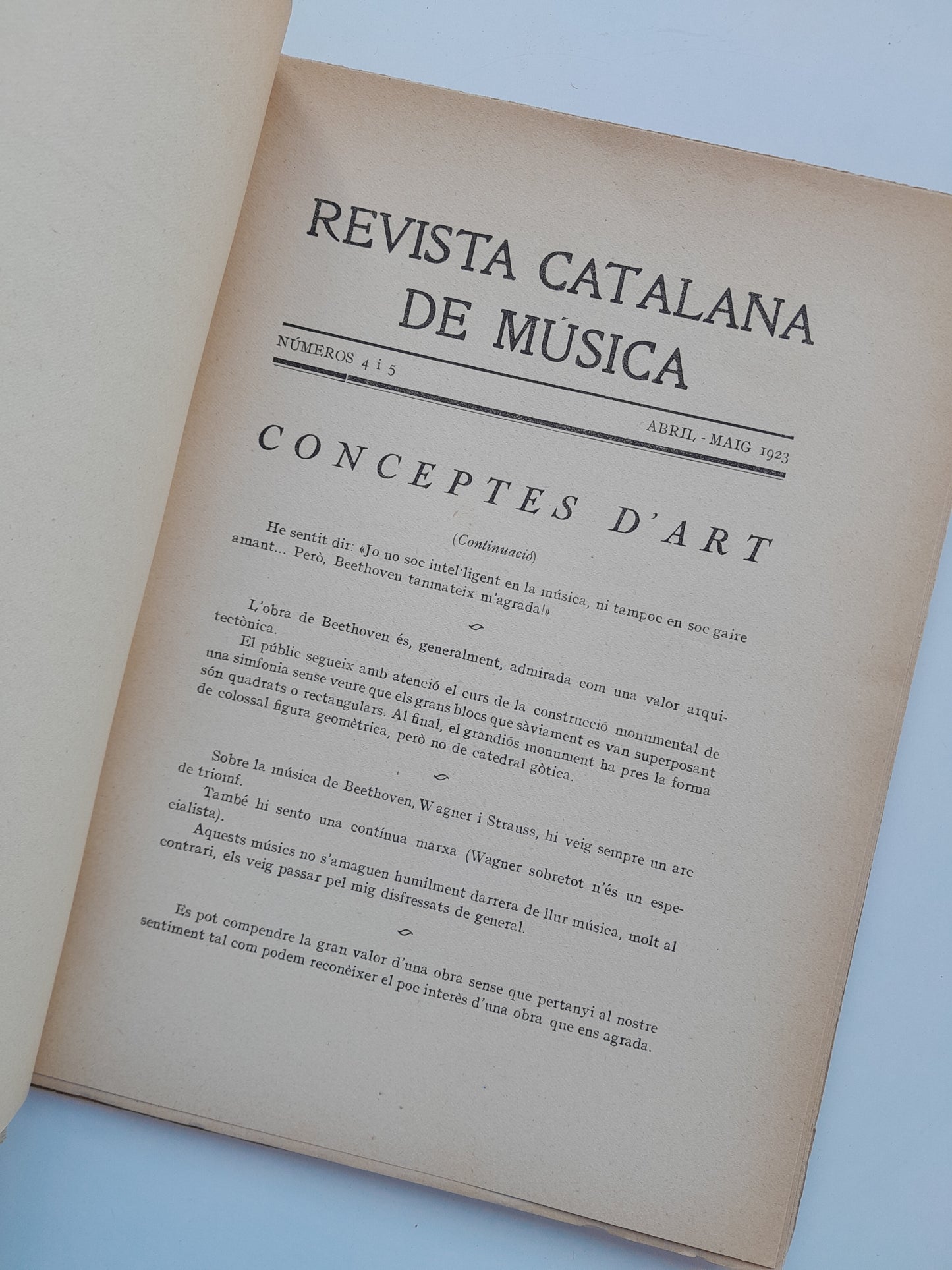 REVISTA CATALANA DE MÚSICA (BARCELONA) - NÚM. 4-5 (ABRIL-MAIG 1923)