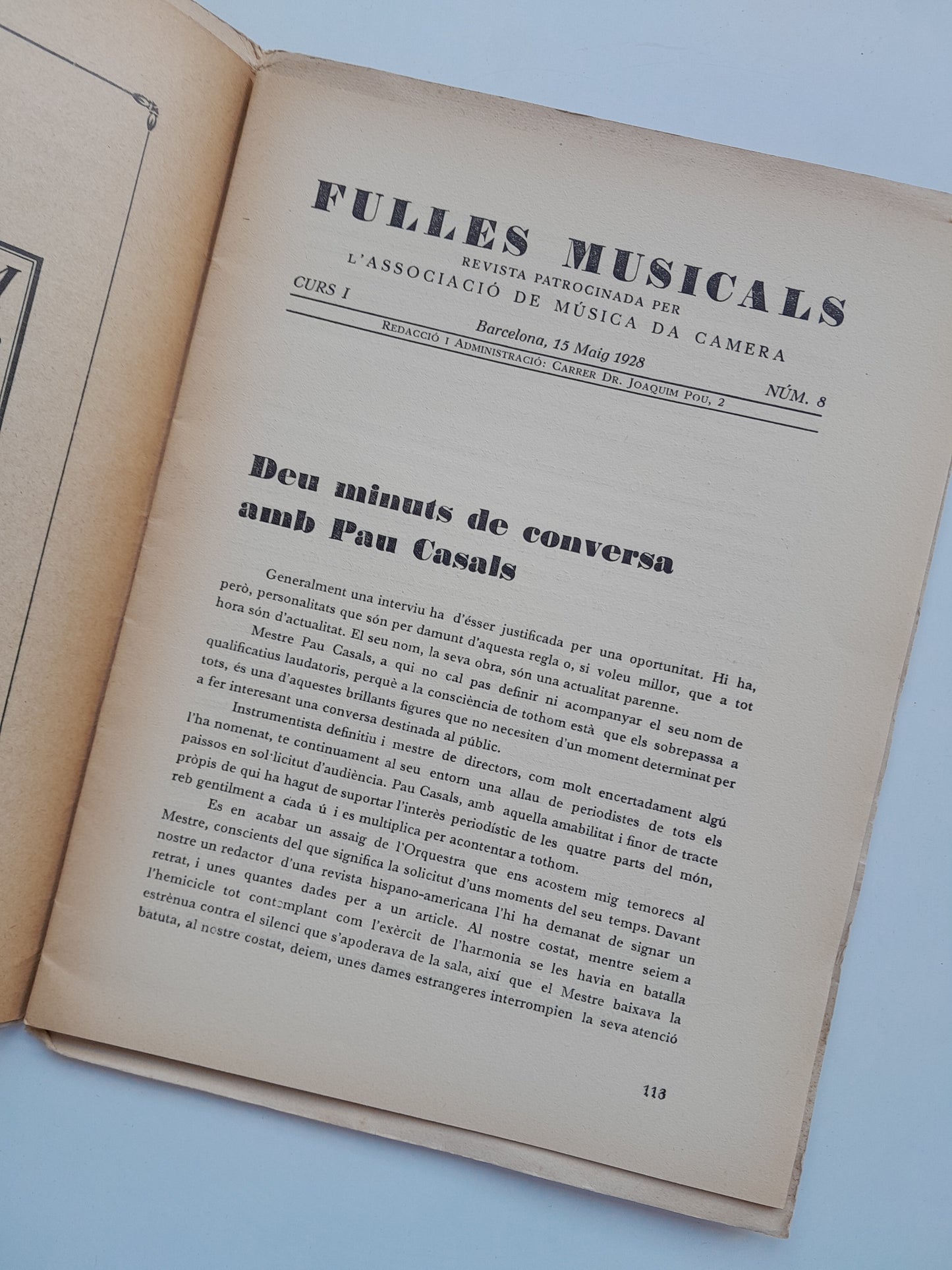 FULLES MUSICALS (BARCELONA) - ANY 1,  NÚM. 8 (15 MAIG 1928)