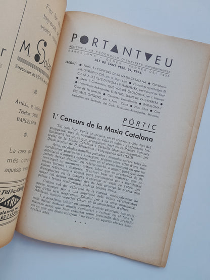 PORTANTVEU. CLUB D'ESPORTS DE MUNTANYA (BARCELONA) - (GENER-FEBRER 1936)
