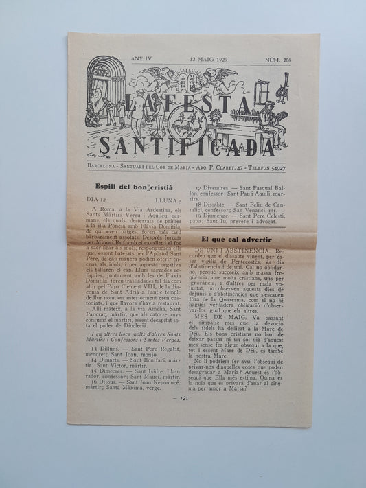 LA FESTA SANTIFICADA (BARCELONA) - ANY 4, NÚM. 208 (12 MAIG 1929)