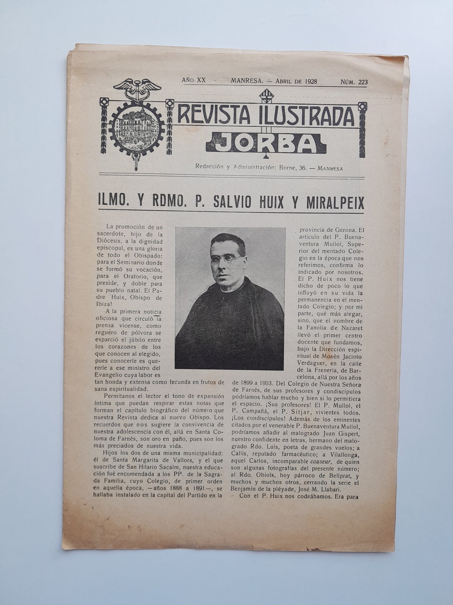 REVISTA ILUSTRADA JORBA (MANRESA) - ANY 20, NÚM. 223 (ABRIL 1928)