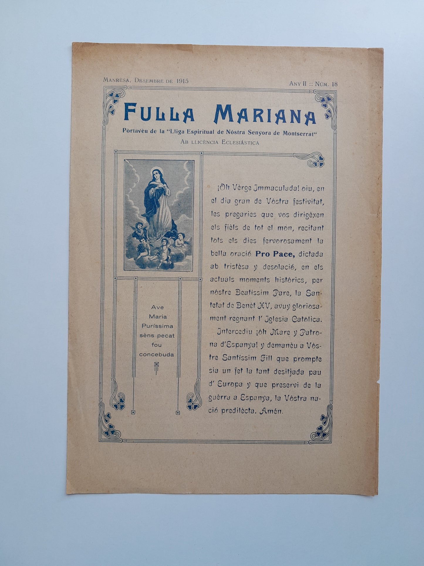 FULLA MARIANA (MANRESA) - ANY 2, NÚM. 18 (DESEMBRE 1915)