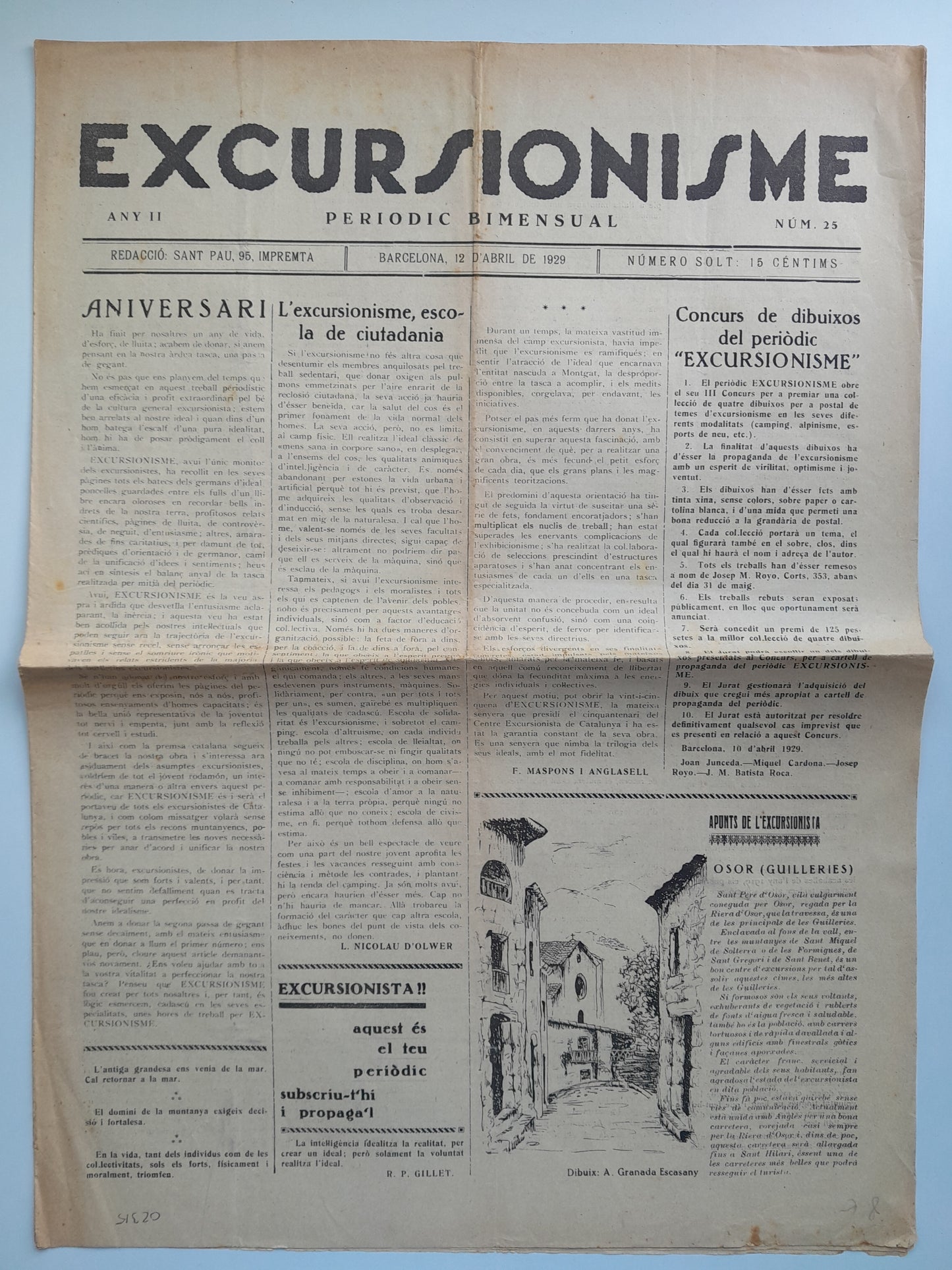 EXCURSIONISME (BARCELONA) - ANY 2, NÚM. 25 (12 ABRIL 1929)