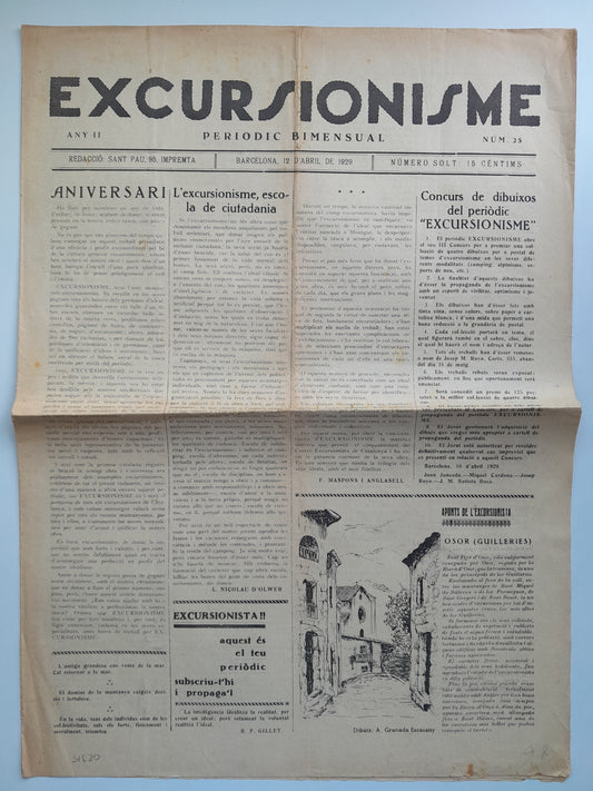 EXCURSIONISME (BARCELONA) - ANY 2, NÚM. 25 (12 ABRIL 1929)