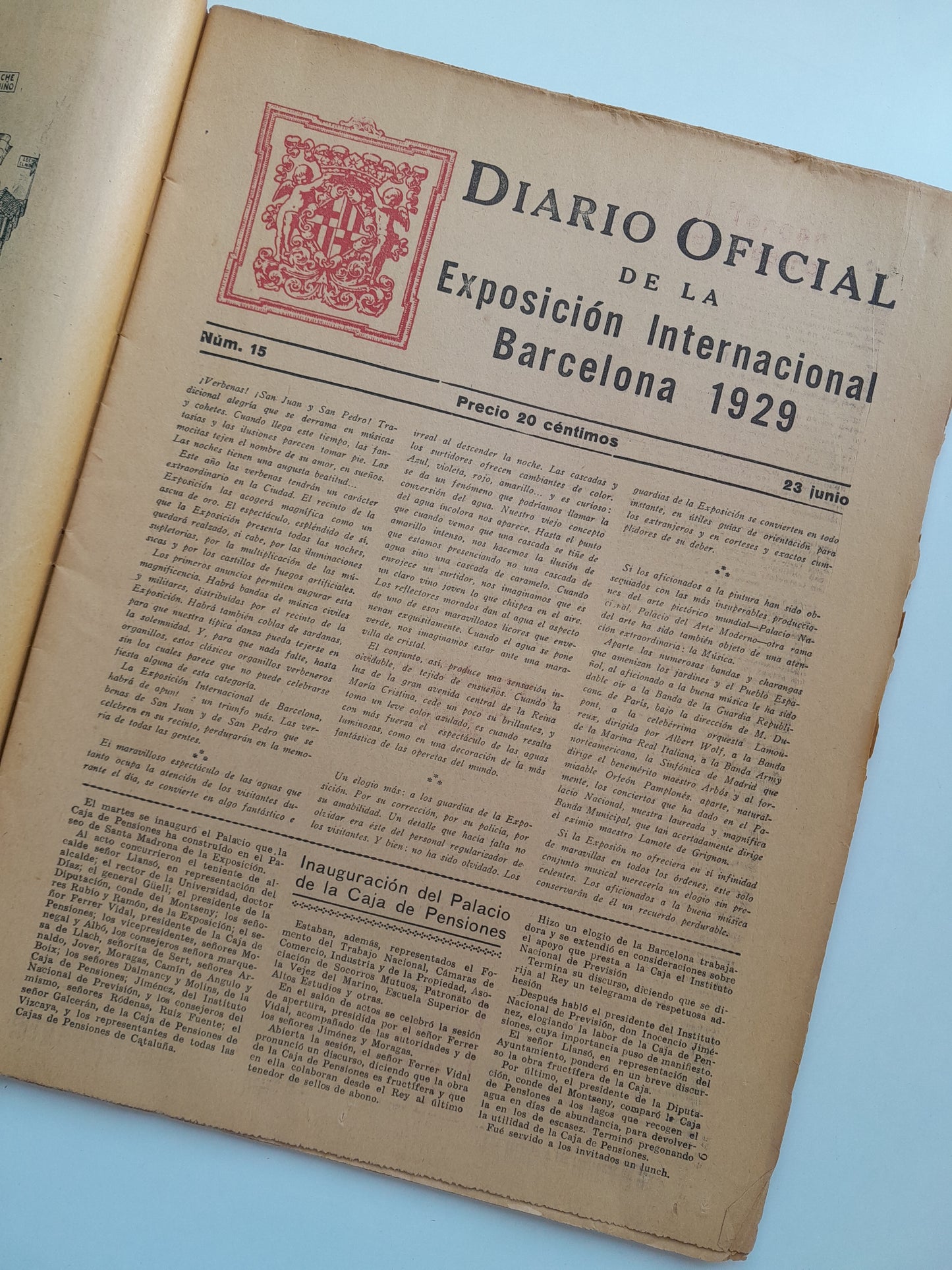 EXPOSICIÓN INTERNACIONAL DE BARCELONA. DIARIO OFICIAL (BARCELONA) - ANY 1, NÚM. 15 (23 JUNY 1929)