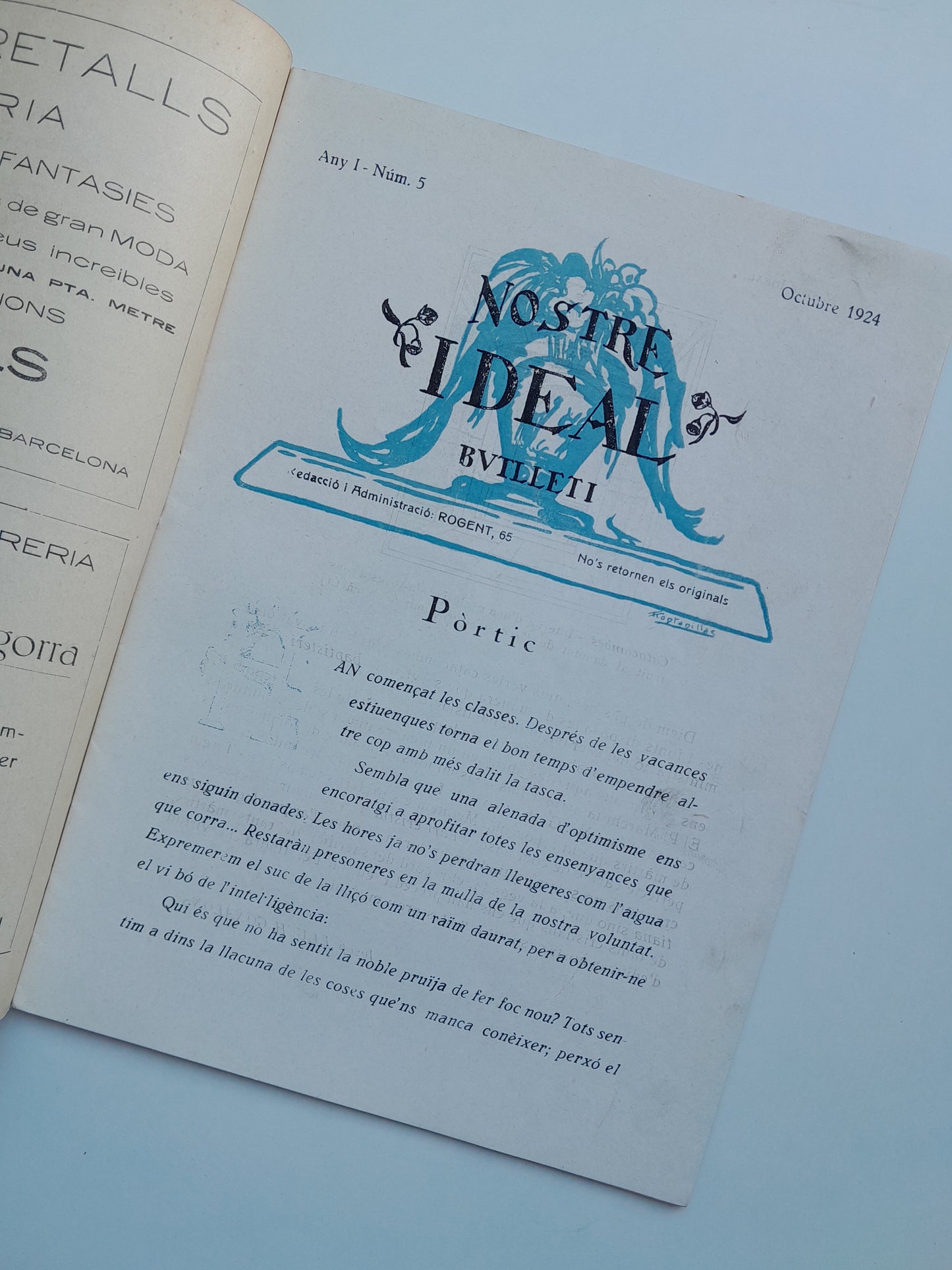 NOSTRE IDEAL. BUTLLETÍ DE L'AGRUPACIÓ CULTURAL FRANCESC ARAGÓ (BARCELONA) - ANY 1, NÚM. 5 (OCTUBRE 1924)