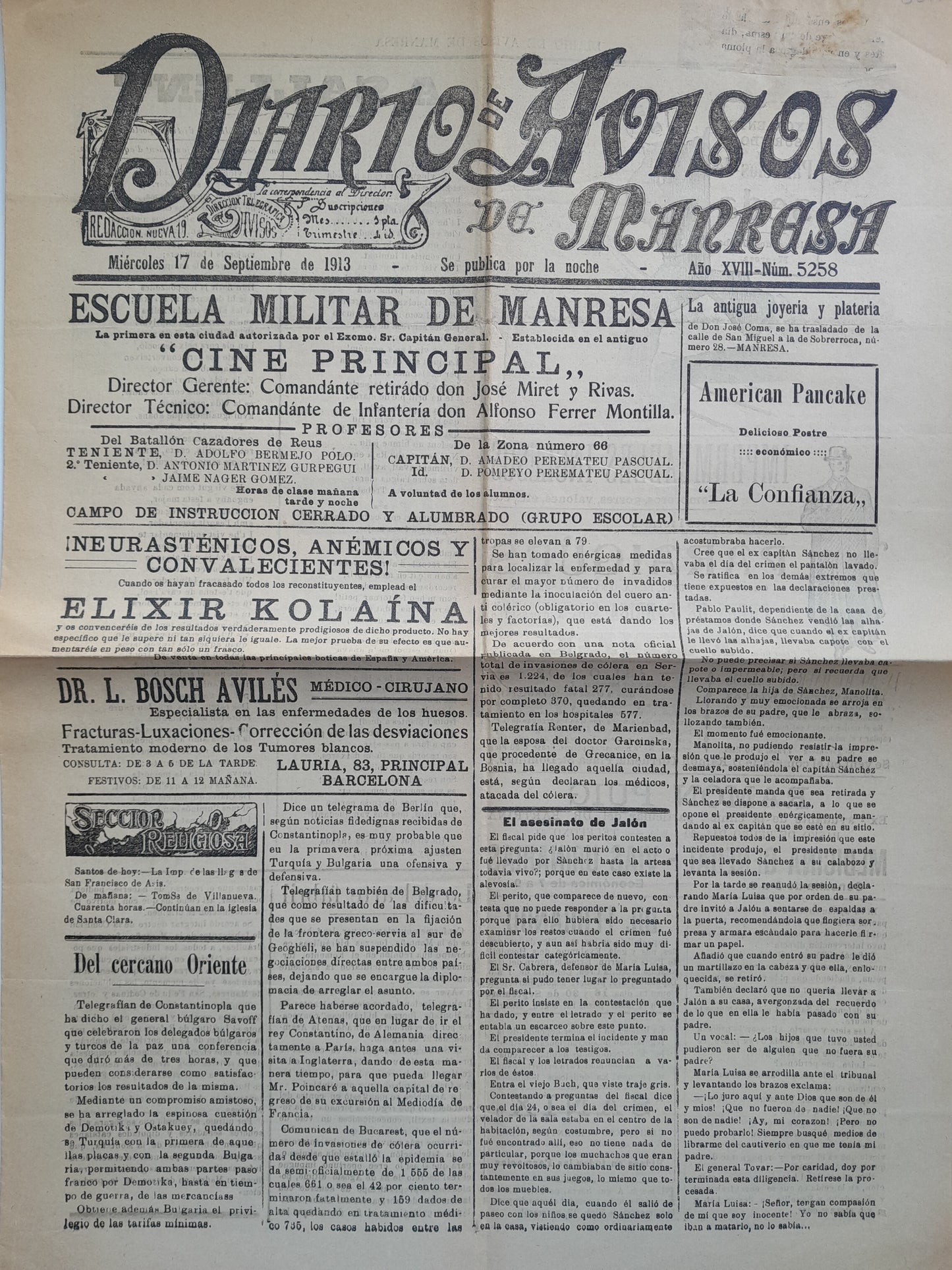 DIARIO DE AVISOS DE MANRESA (MANRESA) - ANY 18, NÚM. 5258 (17 SETEMBRE 1913)