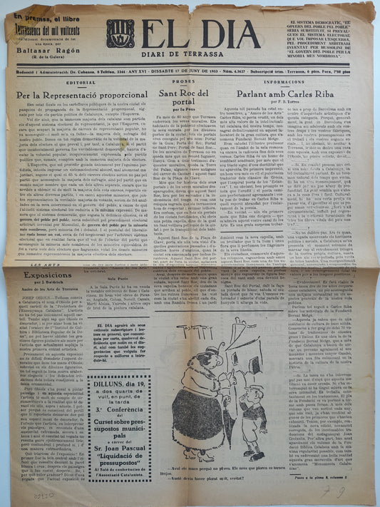 EL DIA. DIARI DE TERRASSA (TERRASSA) - ANY 16, NÚM. 43627 (17 JUNY 1933)