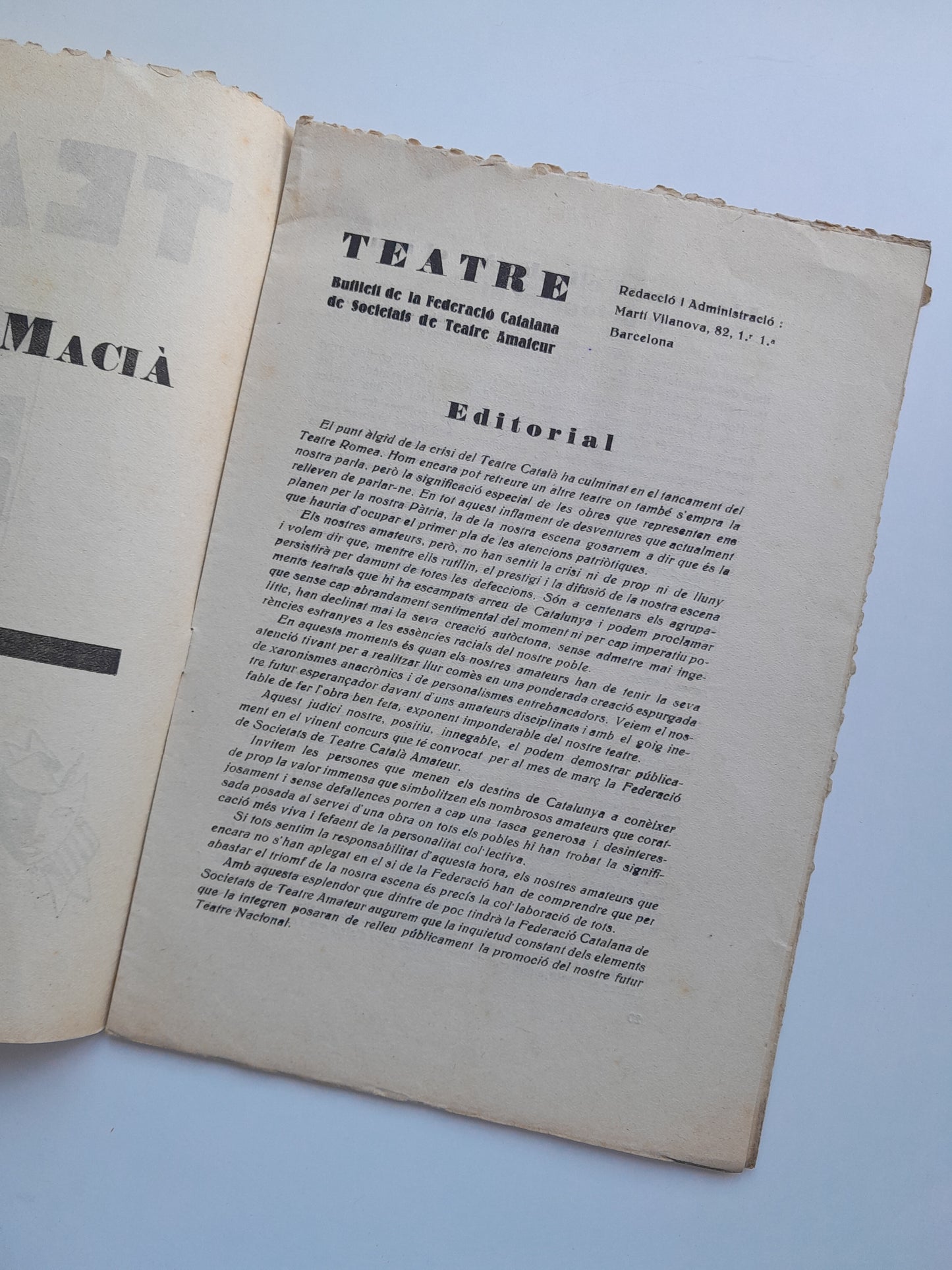TEATRE. BUTLLETÍ DE LA FEDERACIÓ CATALANA DE SOCIETATS DE TEATRE AMATEUR (BARCELONA) - NÚM. 2 (GENER 1934)