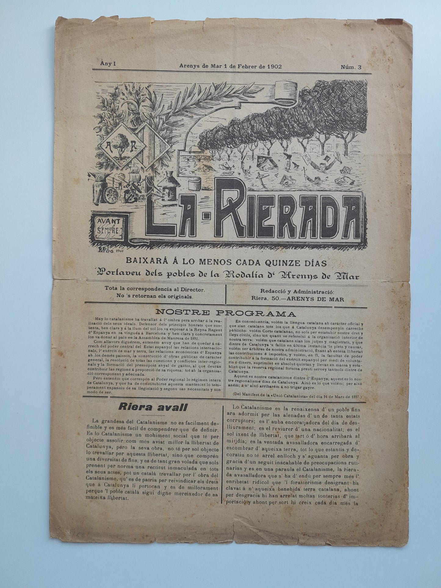 LA RIERADA (ARENYS DE MAR) - ANY 1, NÚM. 3 (1 FEBRER 1902)