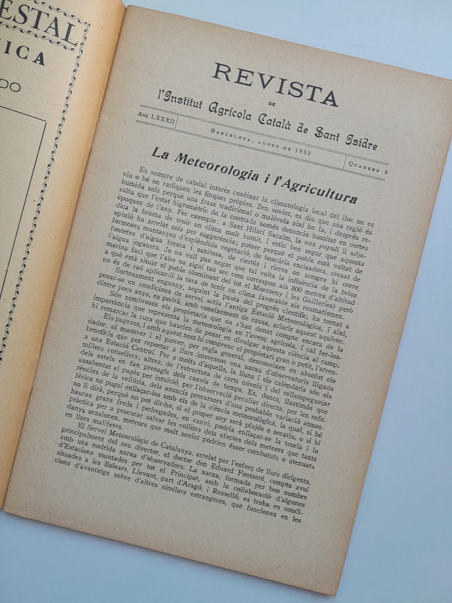REVISTA DE L'INSTITUT AGRÍCOLA CATALÀ DE SANT ISIDRE (BARCELONA) - ANY 82, NÚM. 8 (AGOST 1933)