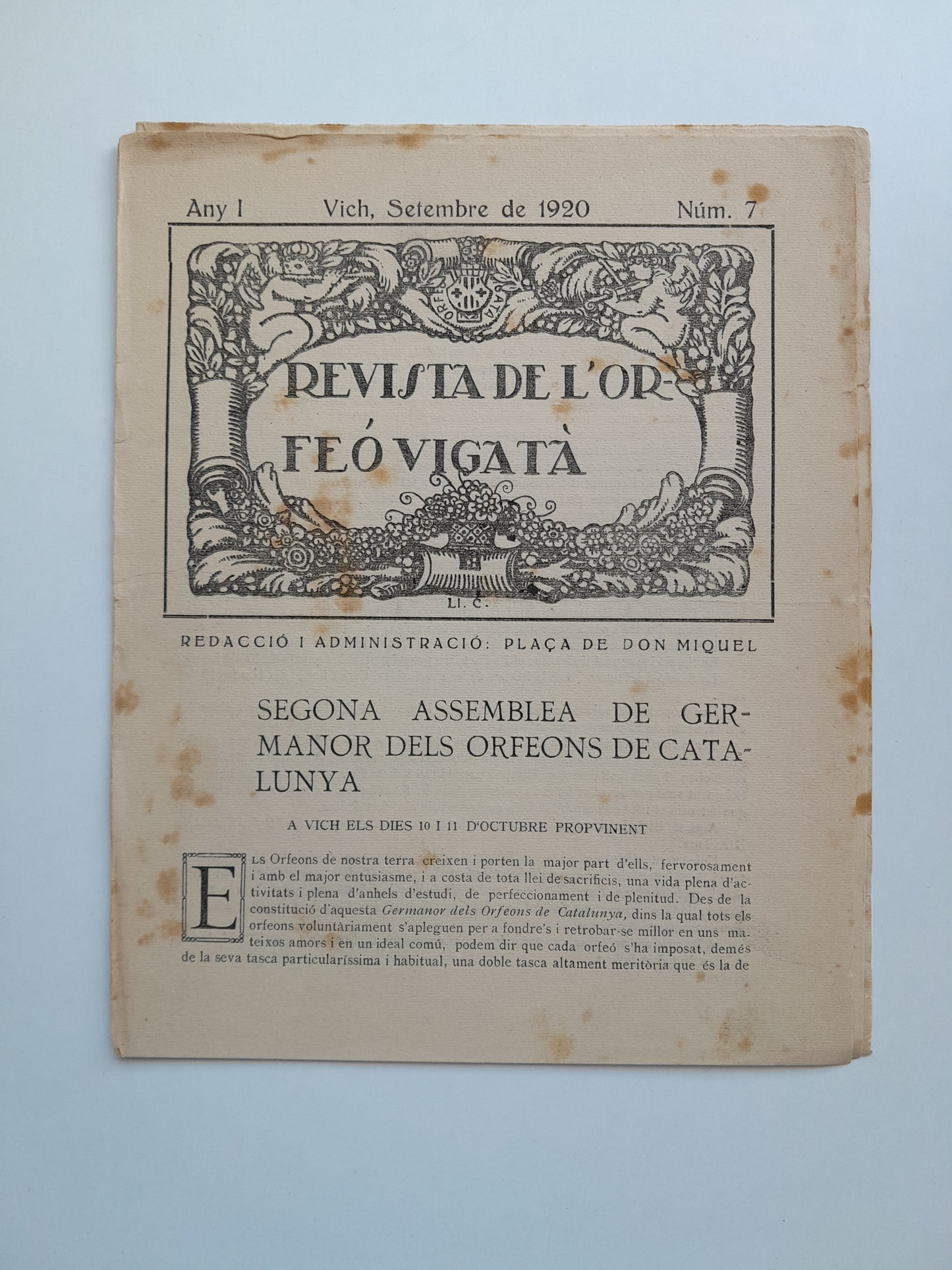 REVISTA DE L'ORFEÓ VIGATÀ (VIC) - ANY 1, NÚM. 7 (SETEMBRE 1920)