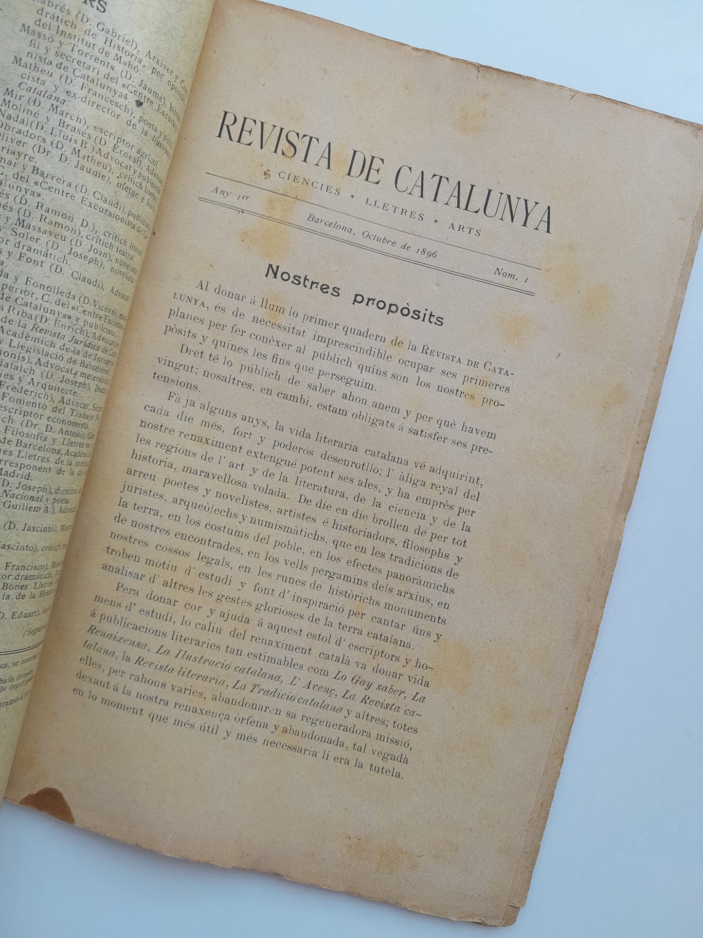 REVISTA DE CATALUNYA (BARCELONA) - ANY 1, NÚM. 1 (OCTUBRE 1896)