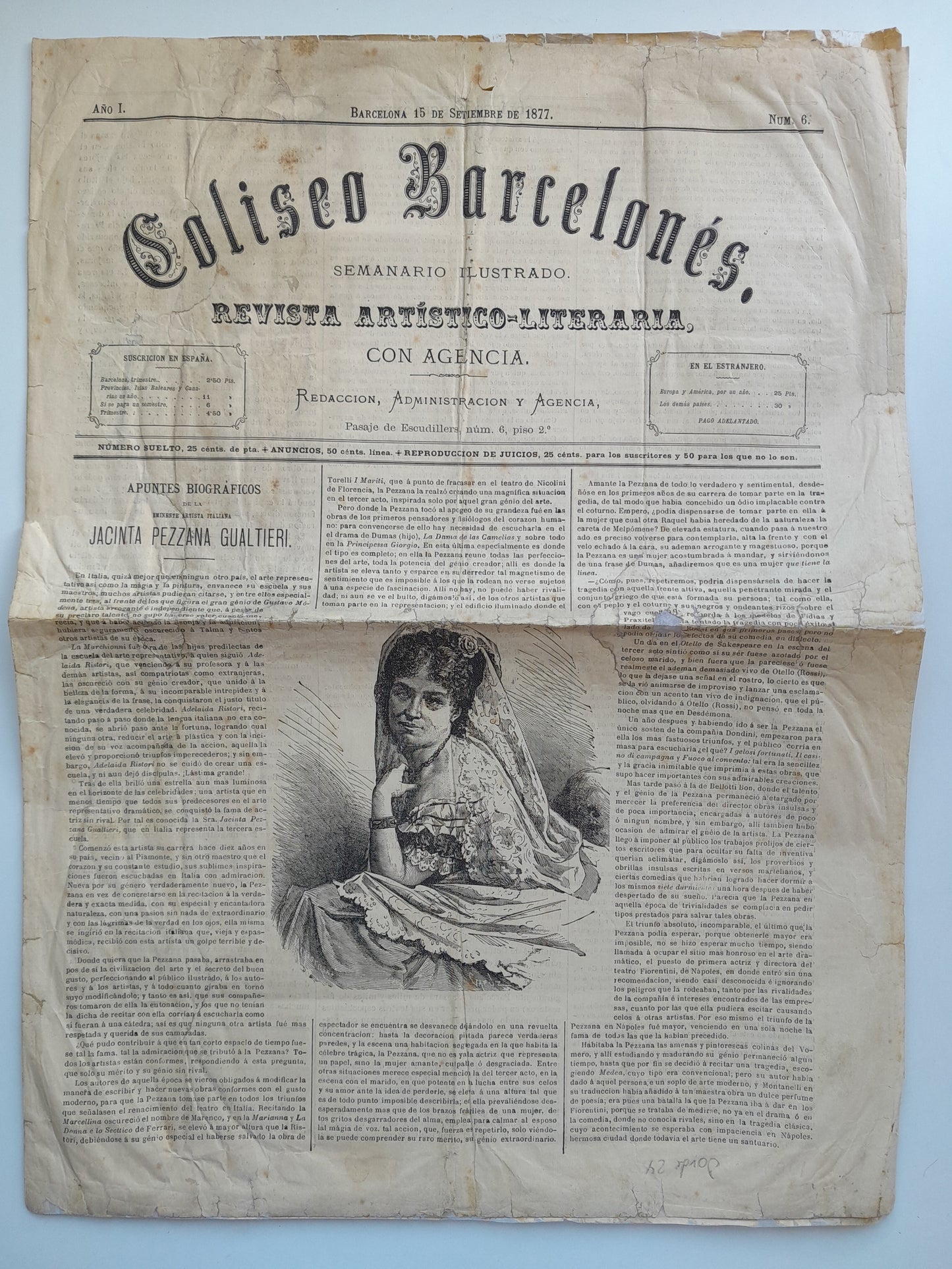 COLISEO BARCELONÉS (BARCELONA) - ANY 1, NÚM. 6 (15 SETEMBRE 1877)