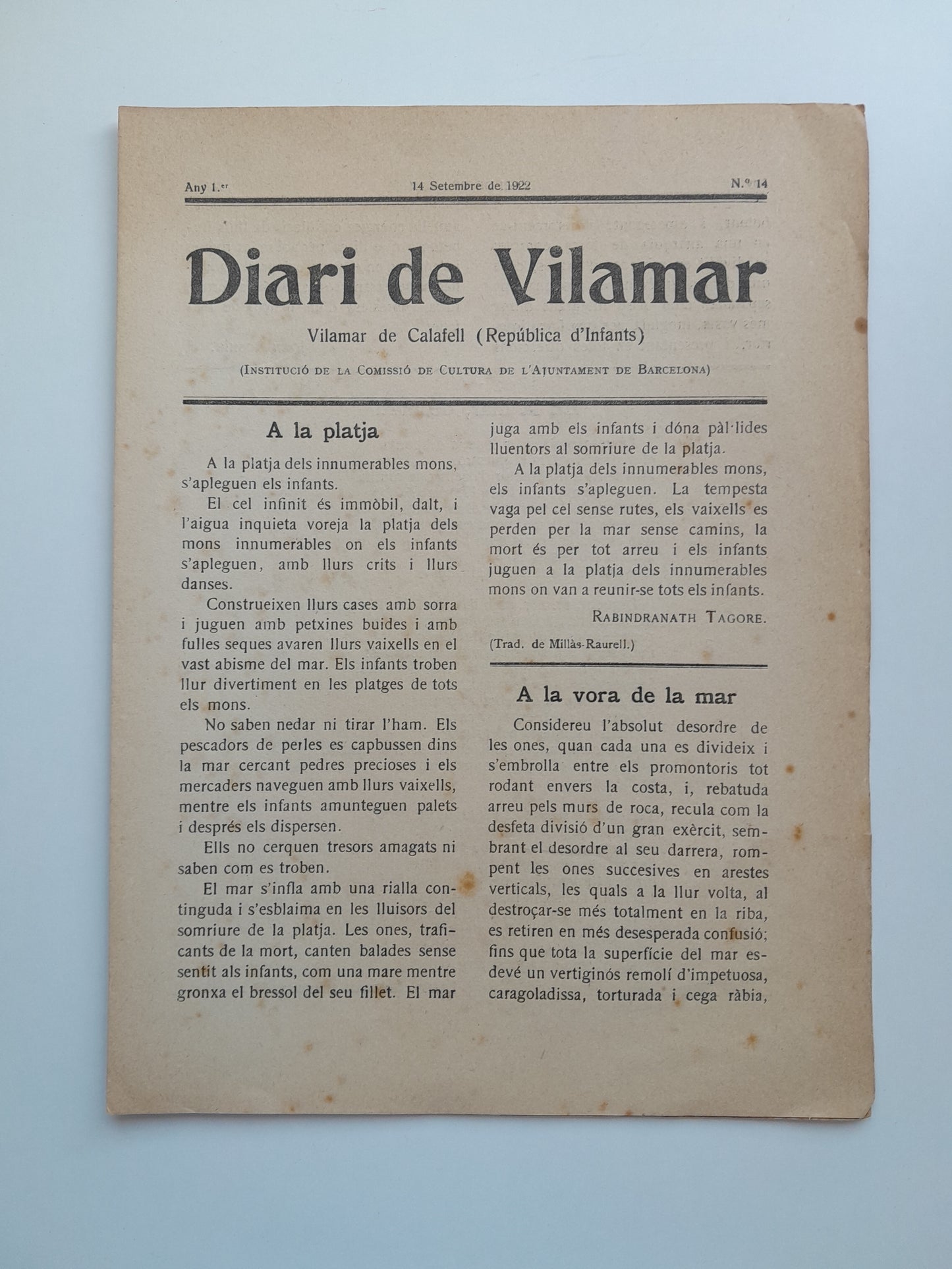 DIARI DE VILAMAR (VILAMAR DE CALAFELL) - ANY 1, NÚM. 14 (14 SETEMBRE 1922)