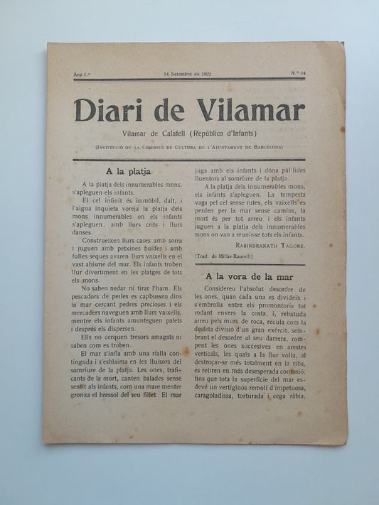 DIARI DE VILAMAR (VILAMAR DE CALAFELL) - ANY 1, NÚM. 14 (14 SETEMBRE 1922)