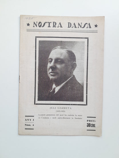 NOSTRA DANSA. PORTAVEU SARDANISTA DE CATALUNYA (BARCELONA) - ANY 1, NÚM 4. A JULI GARRETA (15 DESEMBRE 1925)