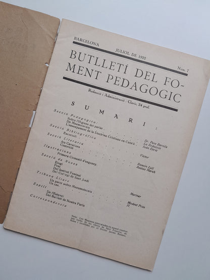 BUTLLETÍ DEL FOMENT PEDAGÒGIC (BARCELONA) - NÚM. 7 (JULIOL 1922)