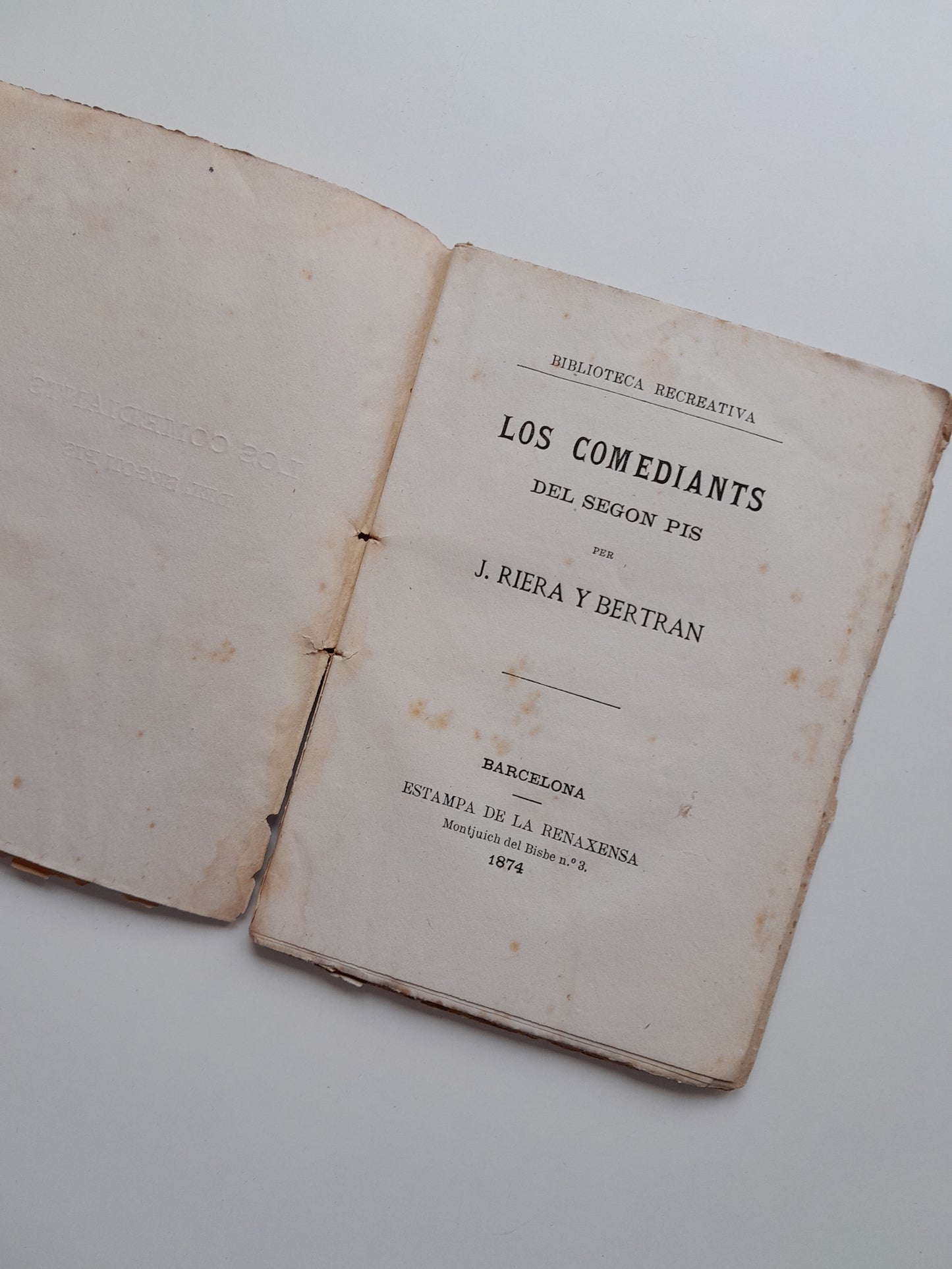 LOS COMEDIANTS DEL SEGON PIS - J. RIERA BERTRAN (LA RENAIXENSA, 1874)