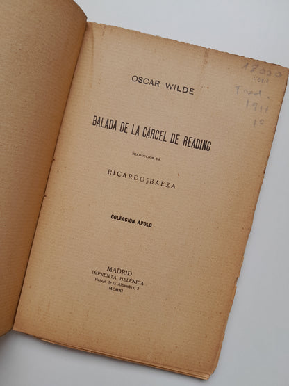 BALADA DE LA CÁRCEL DE READING - OSCAR WILDE (IMP. HELÉNICA, 1911)