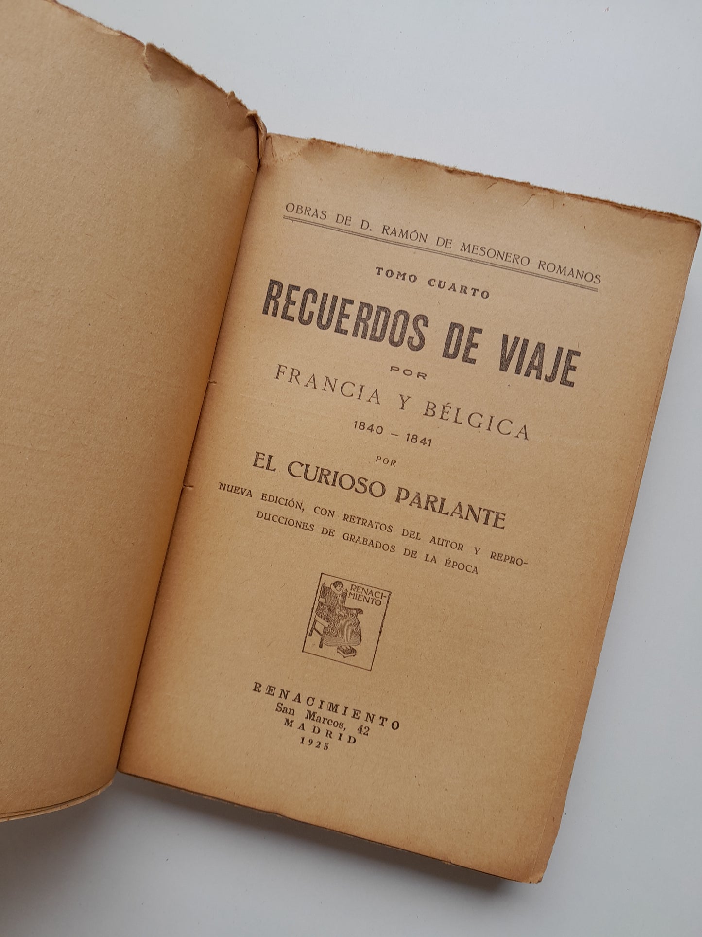 RECUERDOS DE VIAJE POR FRANCIA Y BÉLGICA - RAMÓN DE MESONERO ROMANOS (RENACIMIENTO, 1925)