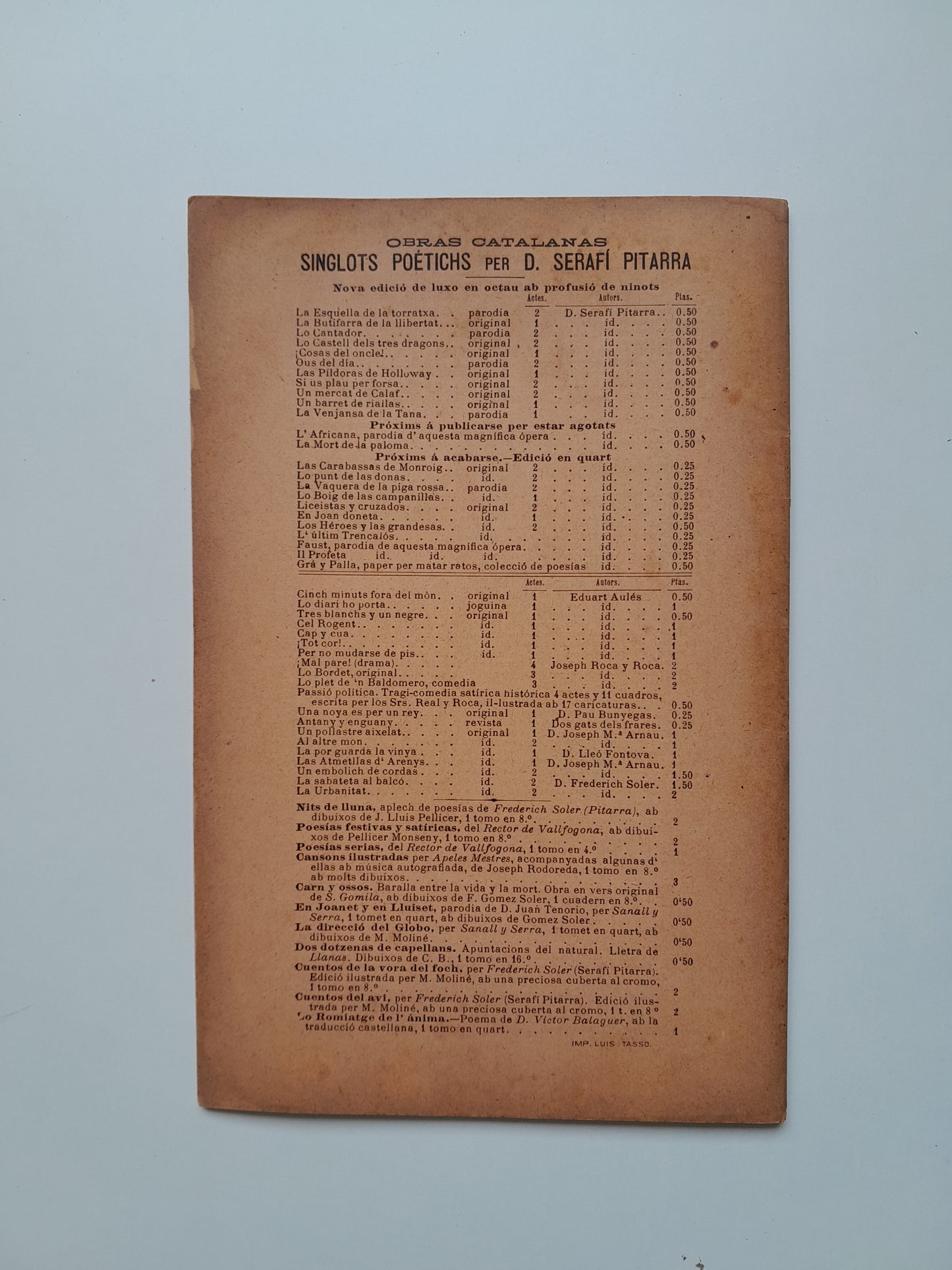 LA VENJANSA DE LA TANA - SERAFÍ PITARRA (LIB. ESPANYOLA DE LÓPEZ, 1891)