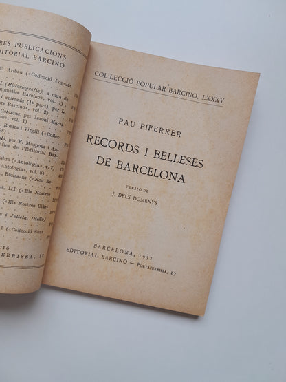 RECORDS I BELLESES DE BARCELONA - PAU PIFERRER (ED. BARCINO, 1932)