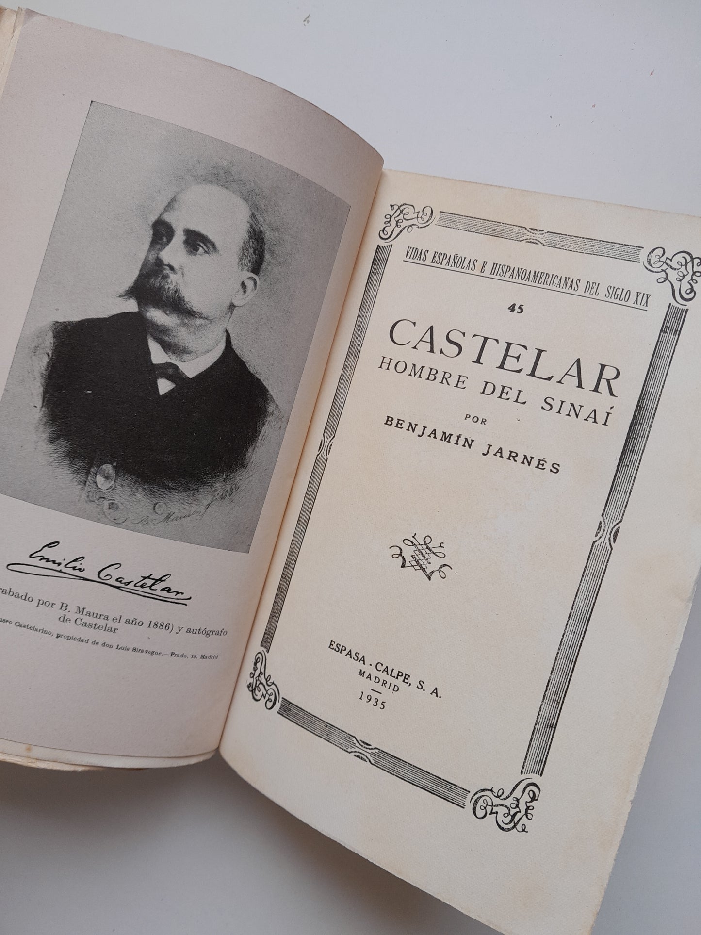 CASTELAR: HOMBRE DEL SINAÍ - BENJAMÍN JARNÉS (ESPASA-CALPE, 1935)