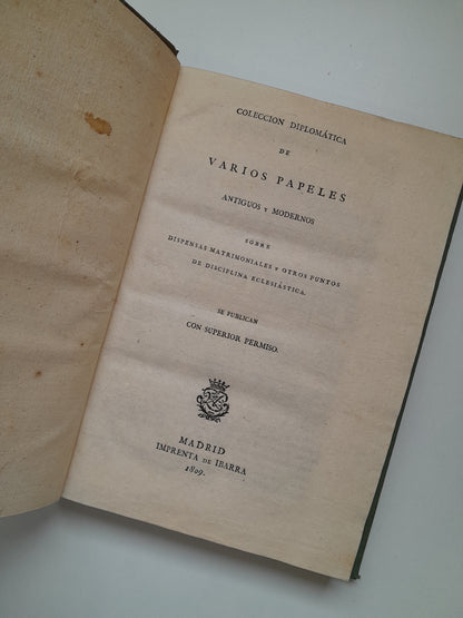 COLECCIÓN DIPLOMÁTICA DE VARIOS PAPELES ANTIGUOS Y MODERNOS (IBARRA, 1809)