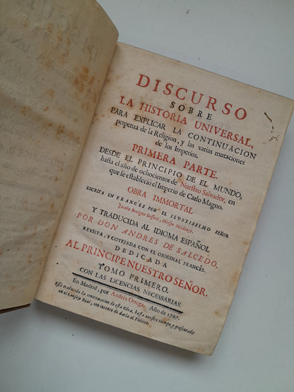 DISCURSO SOBRE LA HISTORIA UNIVERSAL (COMPLETA 3 TOMOS) - BOUSSET (ANDRÉS ORTEGA, 1767-69)
