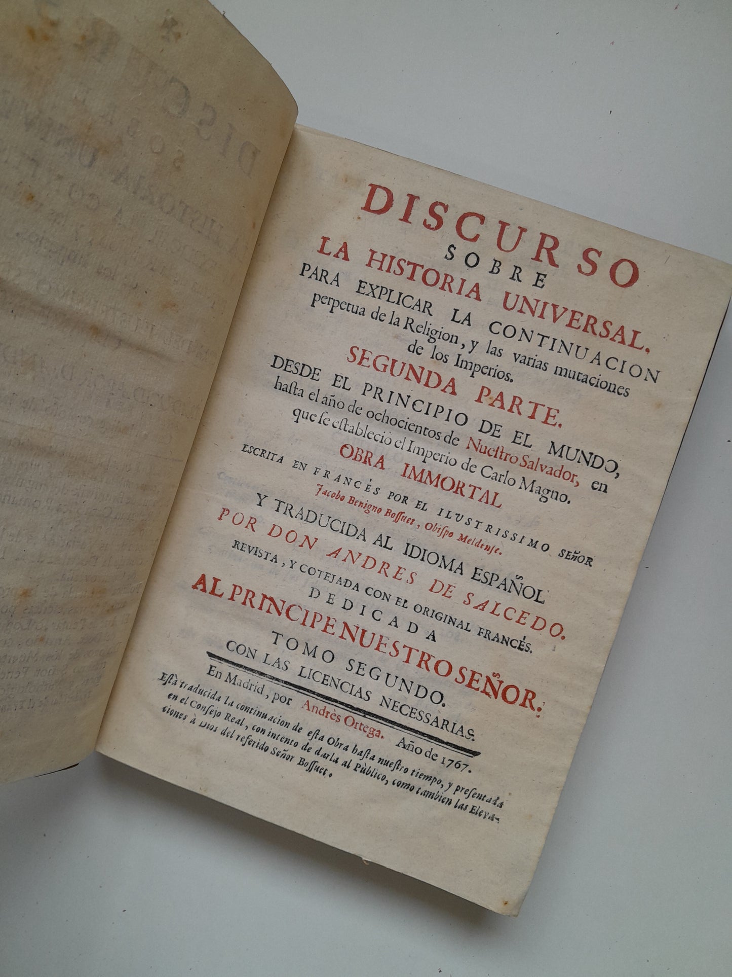 DISCURSO SOBRE LA HISTORIA UNIVERSAL (COMPLETA 3 TOMOS) - BOUSSET (ANDRÉS ORTEGA, 1767-69)
