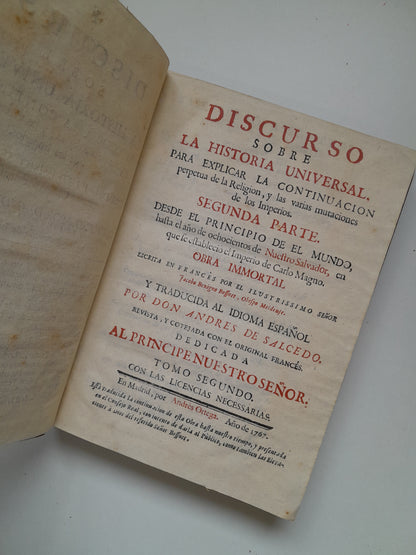 DISCURSO SOBRE LA HISTORIA UNIVERSAL (COMPLETA 3 TOMOS) - BOUSSET (ANDRÉS ORTEGA, 1767-69)