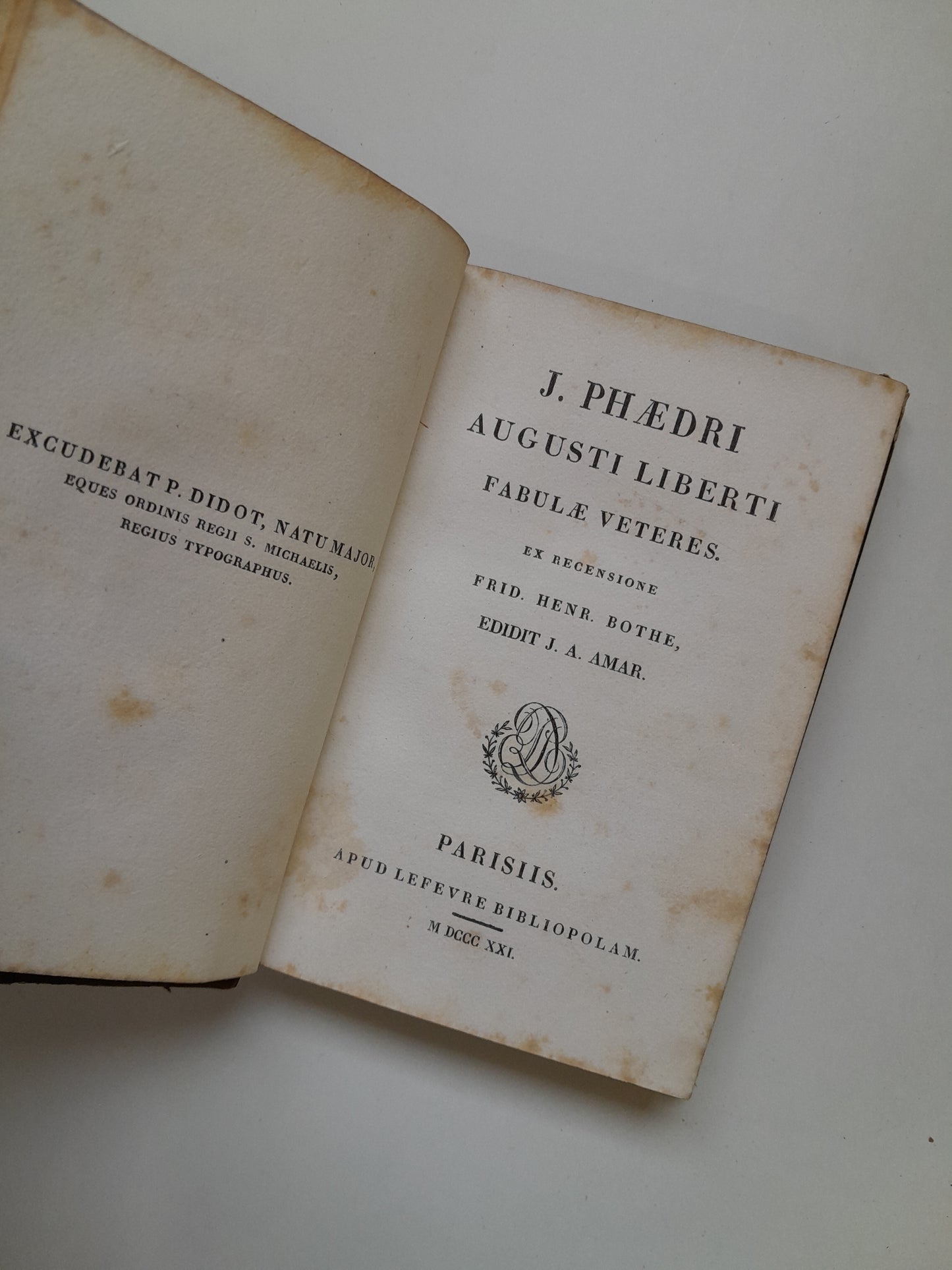 FABULAE VETERES - FEDRO (LEFEVRE BIBLIOPOLAM, 1821)