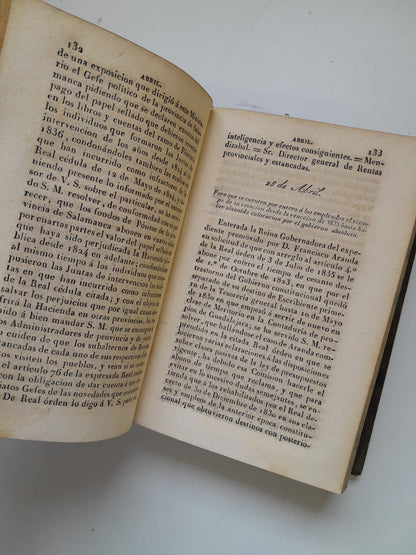 REALES DECRETOS Y ÓRDENES DE S.M. SOBRE HACIENDA PÚBLICA - NARCISO FERRER Y JOU (IMP. JOSÉ PALACIOS, 1838)