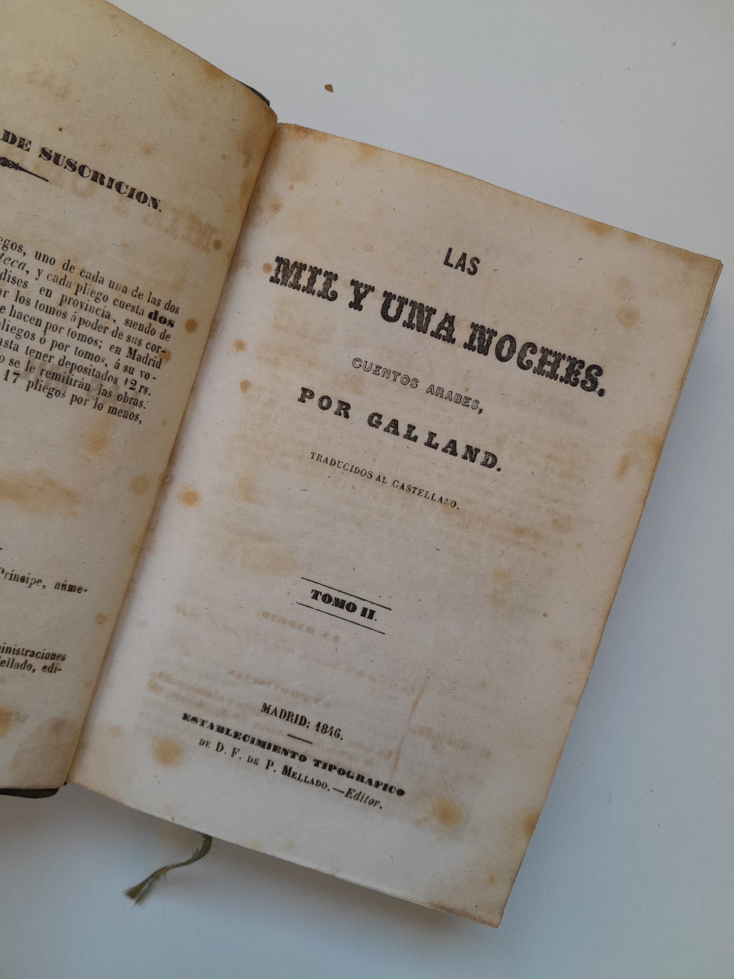 LAS MIL Y UNA NOCHES (COMPLETA 3 TOMOS) - GALLAND (TIP. P. MELLADO, 1846)