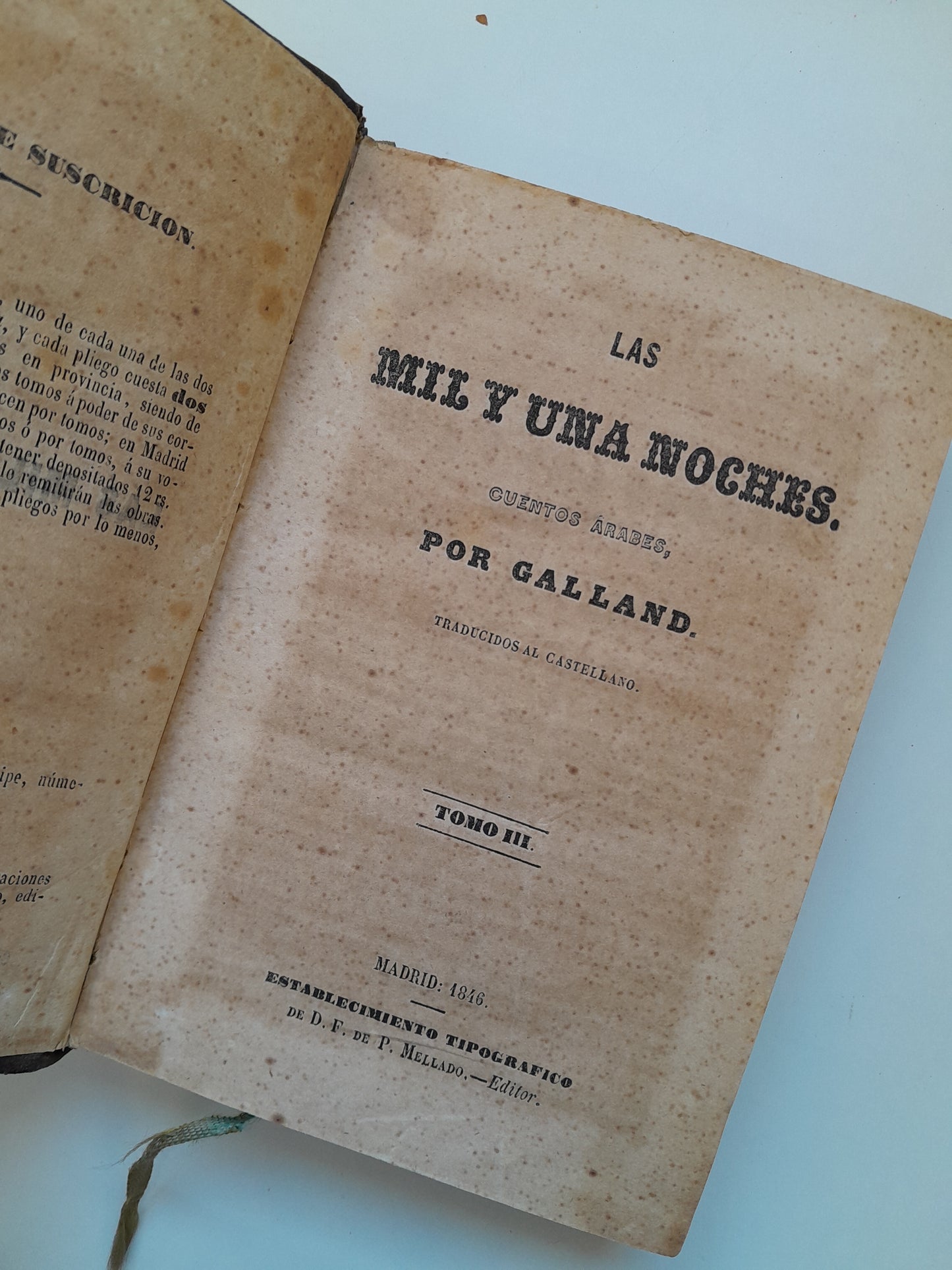 LAS MIL Y UNA NOCHES (COMPLETA 3 TOMOS) - GALLAND (TIP. P. MELLADO, 1846)