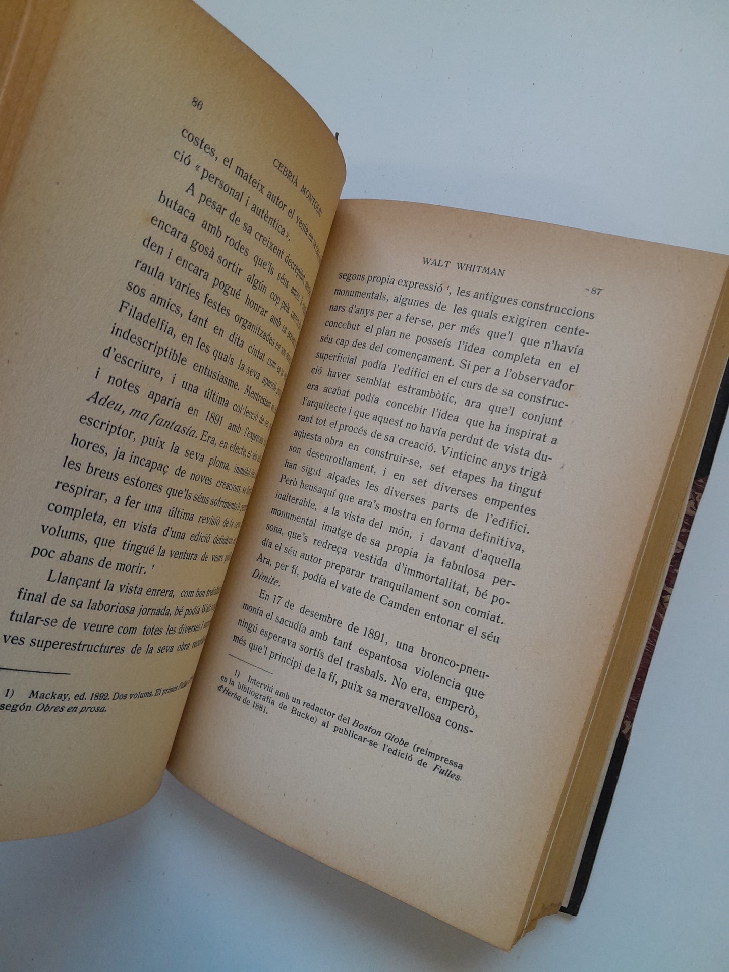 WALT WHITMAN. L'HOME I SA TASCA - CEBRIÀ MONTOLIU (SOCIETAT CATALANA D'EDICIONS, 1913)