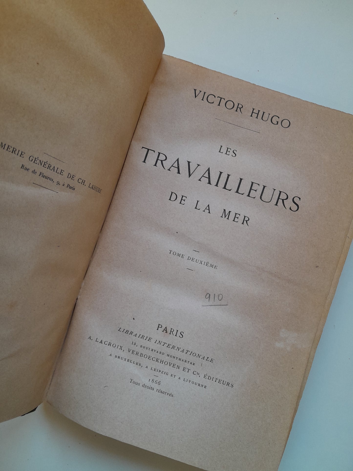 LES TRAVAILLEURS DE LA MER (COMPLETA 3 TOMOS 1ª EDICIÓN) - VICTOR HUGO (A. LACROIX, 1866)