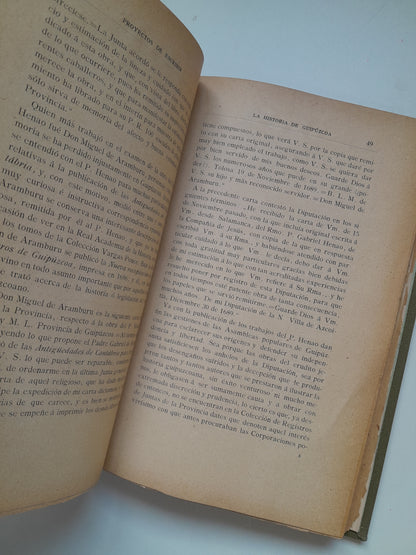 INVESTIGACIONES HISTÓRICAS REFERENTES A GUIPÚZCOA (DEDICATORIA AUTOR) - CARMELO DE ECHEGARAY (IMP. PROVINCIA, 1893)