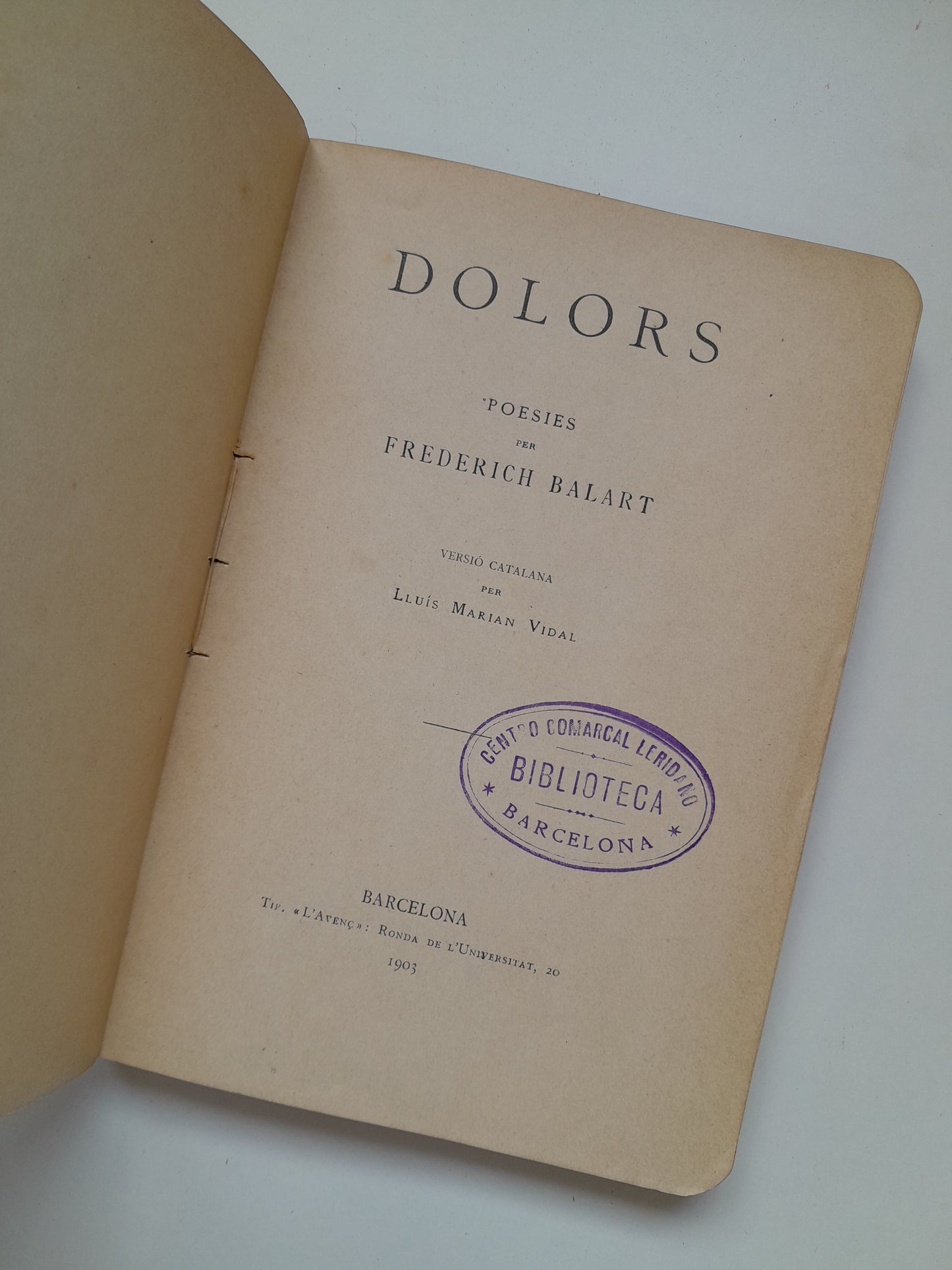 DOLORS - FREDERIC BALART (TIP. L'AVENÇ, 1903)