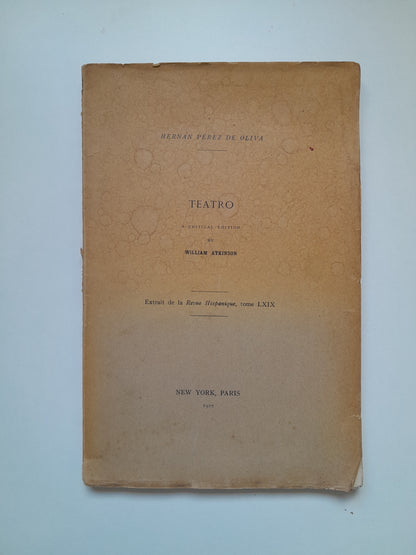 TEATRO - HERNÁN PÉREZ DE OLIVA (REVUE HISPANIQUE, 1927)